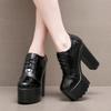 14cm Small Plus Size 32-43 Sexy Thick Platform Pumps Shallow Bright Leather Shoes 2025 Super Block High Heels Shoes Model Dress