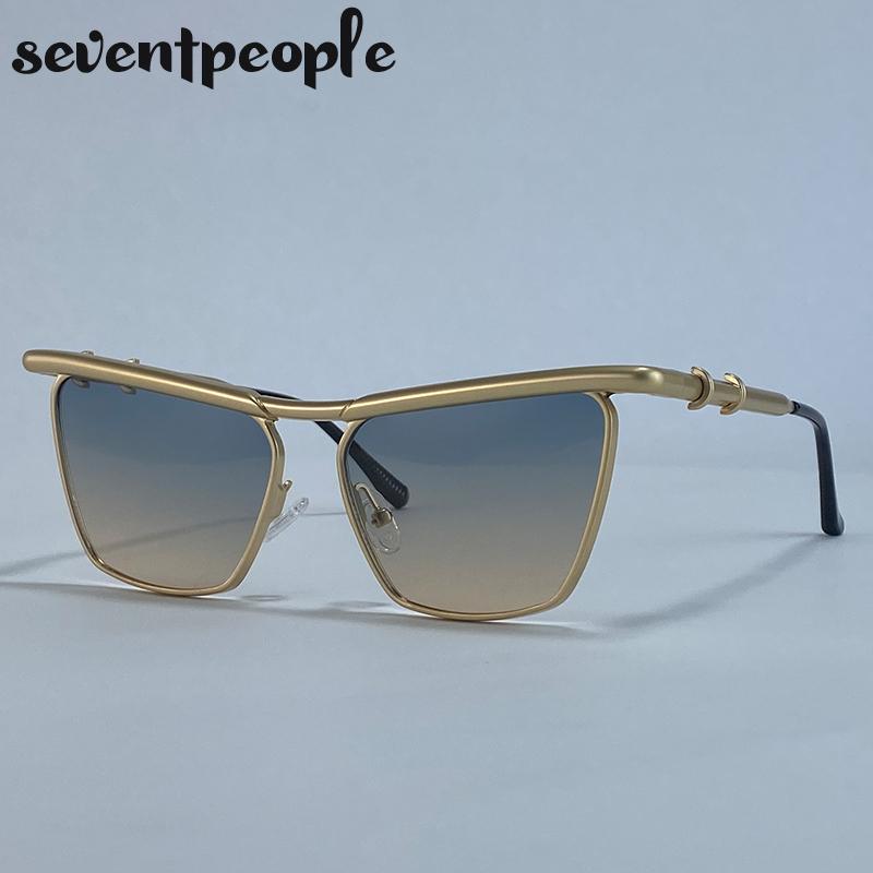 Classic Cat Eye Punk Sunglasses Women  Luxury Brand Trendy Metal Square Shield Sun Glasses Vintage Outdoor Shades For Ladies
