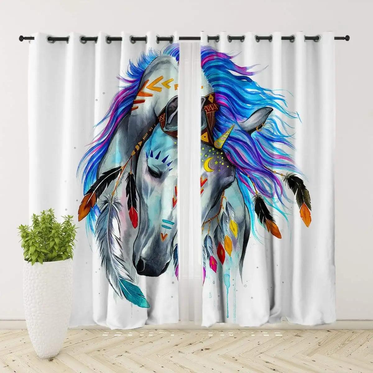 

Horse Blackout Curtains for The Bedroom Space Animal Curtains in Living Room Curtin for Window Opening Home Decor High Shading Drape 2 Panel W55 X H120cm X 2&Grommet Top
