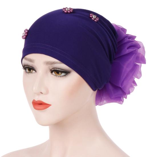 Muslim Women Faux Pearl Flower Hat Hijab Hair Loss Head Scarf Turban Cap Wrap