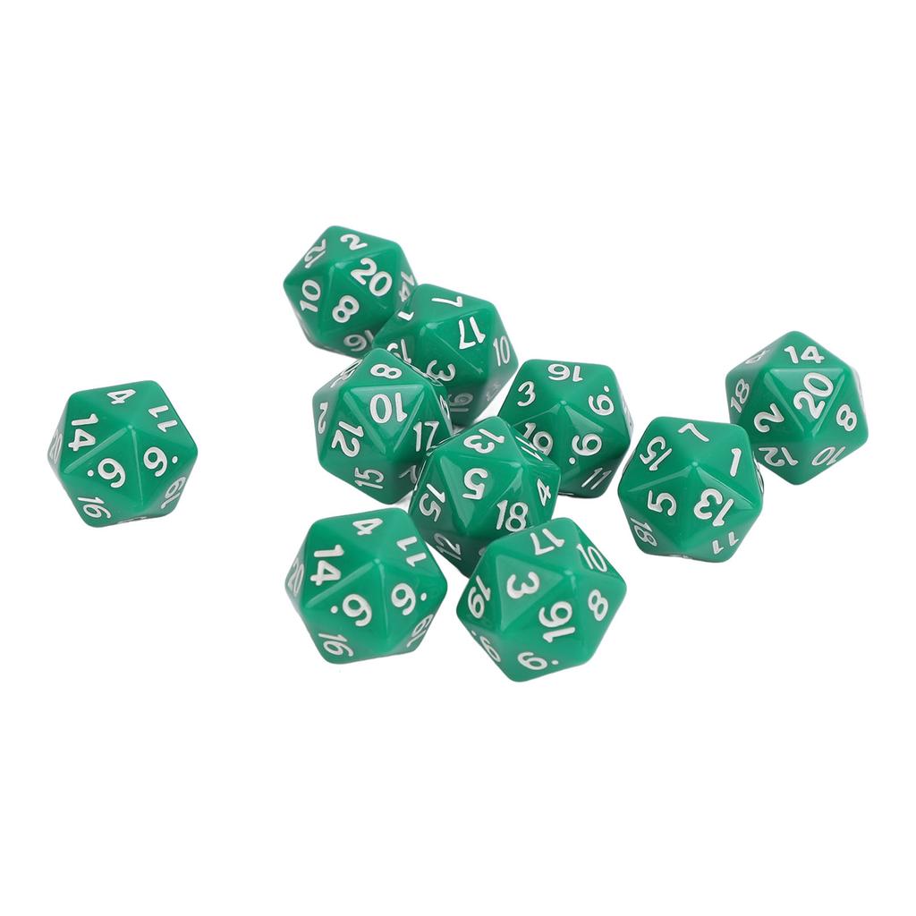 10 Stück Polyedrisches Würfelset Kunststoff Leichtgewicht 20-seitige Würfel für Rollenspiel-Tischspiele Grün