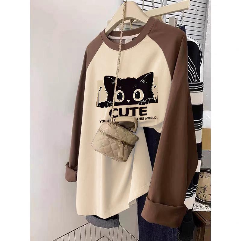 Women's Plus Size Mid-Length Pure Cotton Long Sleeve T-Shirt - Autumn/Winter 2024, Thicker Material for 200 Jin, Hip Covering.