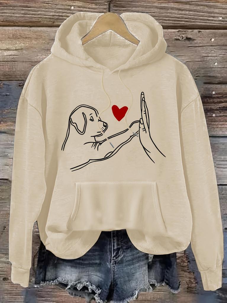 Women's autumn and winter casual loose warm personalized cat pattern printed suede long sleeved hooded sweatshirt