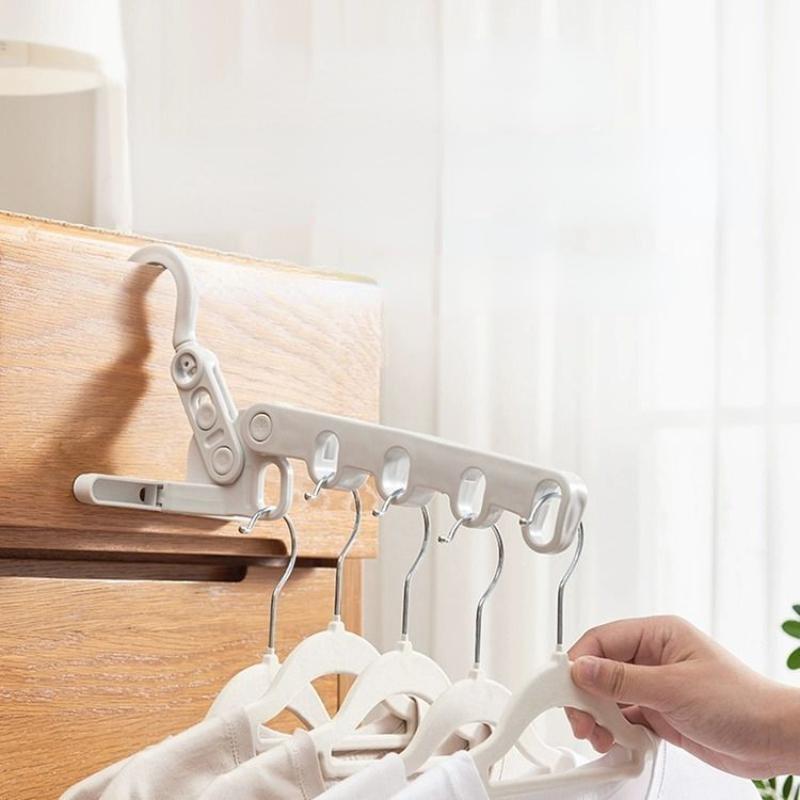Folding Clothes Hanger Indoor Multifunctional Wall Mounted Travel Plastic Clothes Hanger Portable Five Hole Clothes Hanger LS