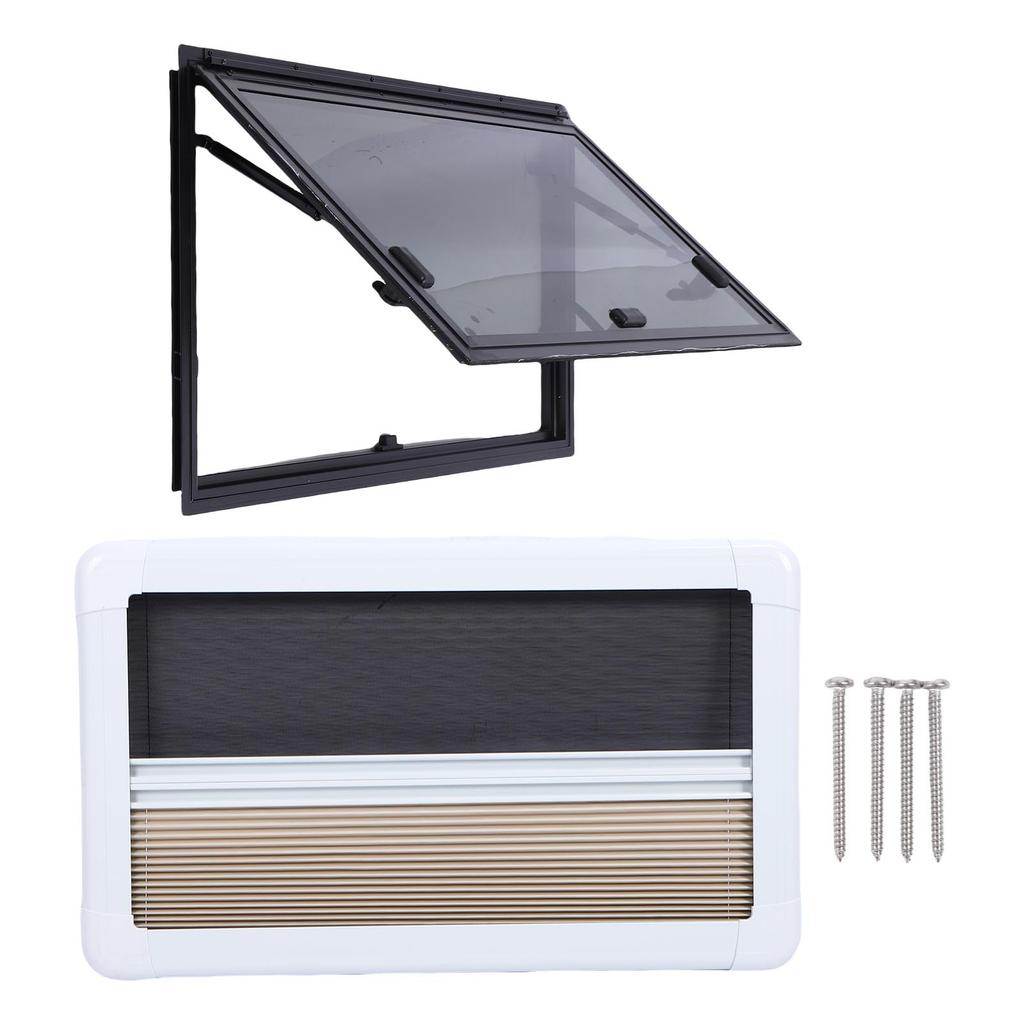 RV Emergency Window 700x400mm Single Layer Tempered Glass RV Exit Window with Net Screen Sunshade Aluminum Alloy