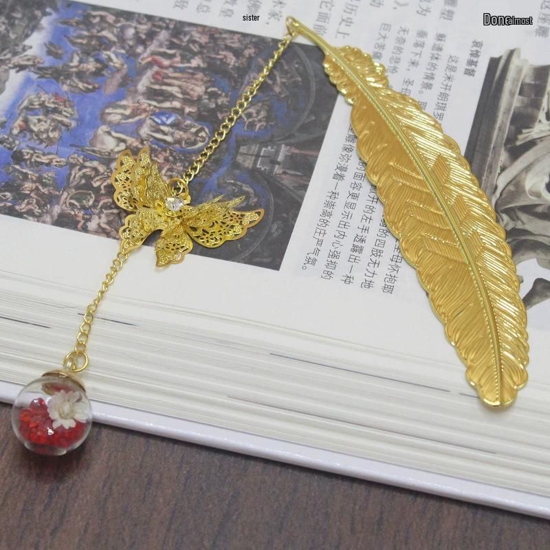 Chinese Cross-border Metal Feather Bookmark: Classical Leaf Vein Design, Creative Stationery, Ancient Style Cultural Gift