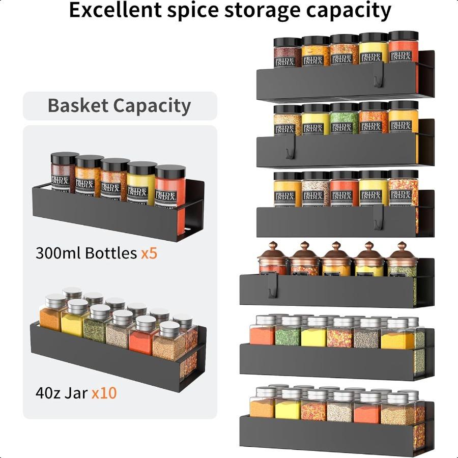 6 Pack Magnetic Spice Rack Organizer Storage for Refrigerator and Oven Fridge Organizers and Shelf