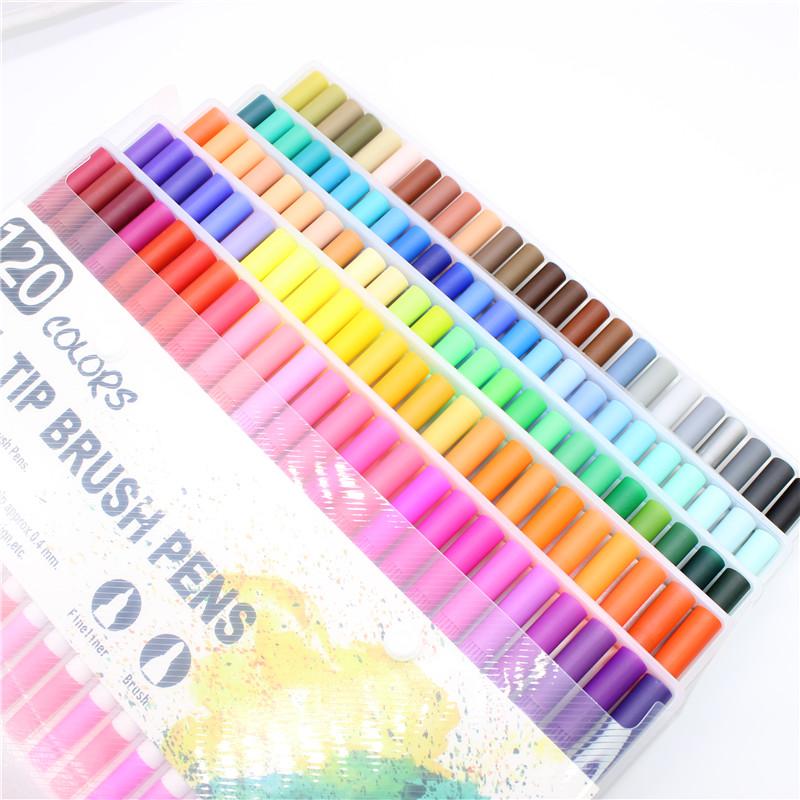 2023 Custom with logo 12/24/36/48/60/72/100 /120 Colors Dual Tip Marker Pen Art Markers Non Toxic Dual Tip Perm