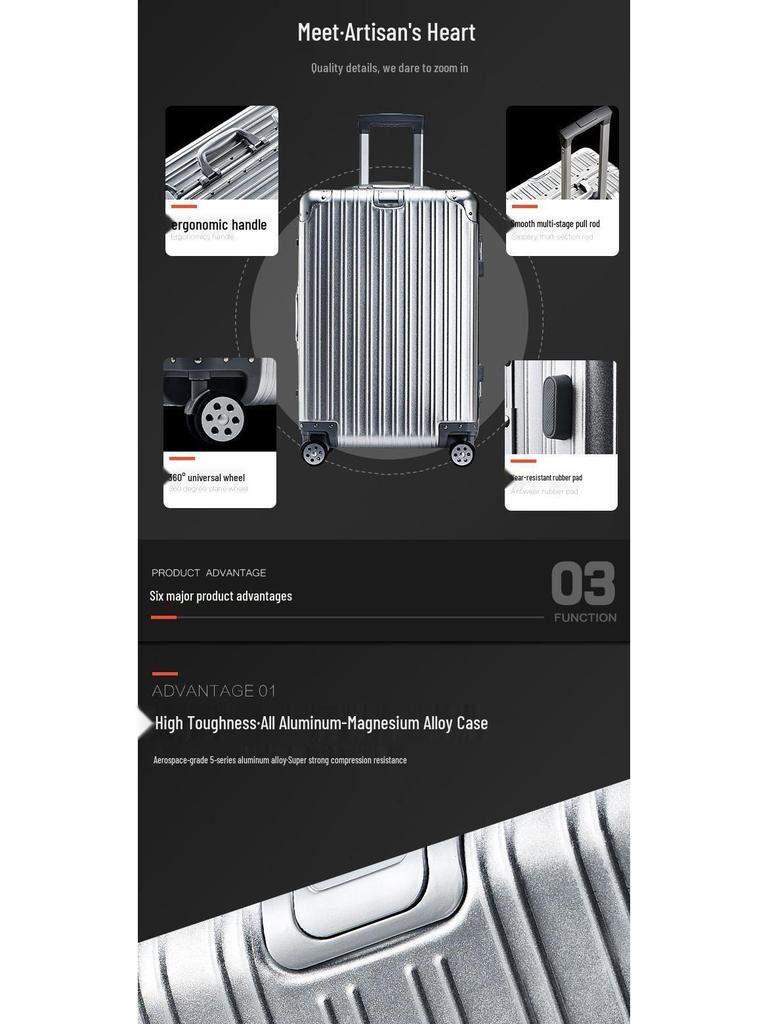 20-Inch Aluminum-Magnesium Alloy Carry-On Suitcase with Password Lock and Metal Frame