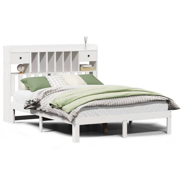 VidaXL Lit bibliothèque sans matelas blanc 140x190 cm bois pin massif 3322594