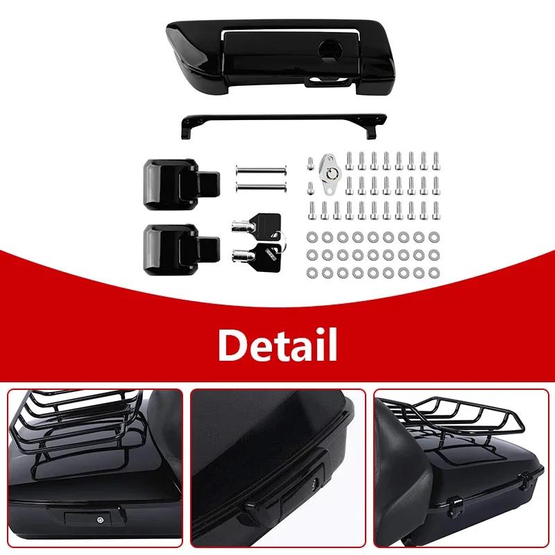 Gloss Black Motorcycle Hinges Latch Kit Tour Pack Lid Tether For Harley Touring Street Glide Road King Road Glide 2014-Up