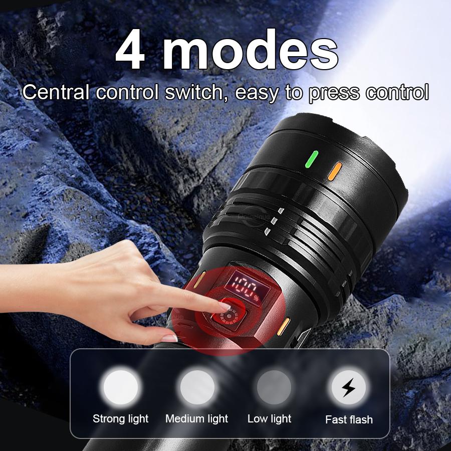 680000LM Most Powerful LED Flashlight Strong Light 2000M Torch Light Type-c Rechargeable LED Flashlights Camping Fishing Lamp