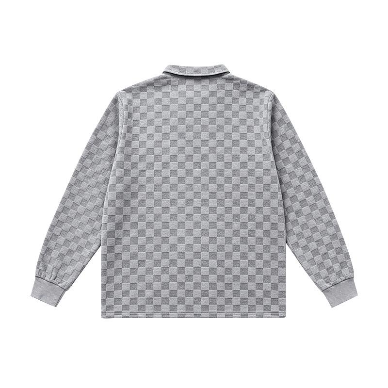 Herren Viertel-Reißverschluss Langarm Poloshirt Waffel Karomuster Jacquard Umlegekragen Freizeit Herbst Winter Lockerer Schnitt Pullover Oberteile