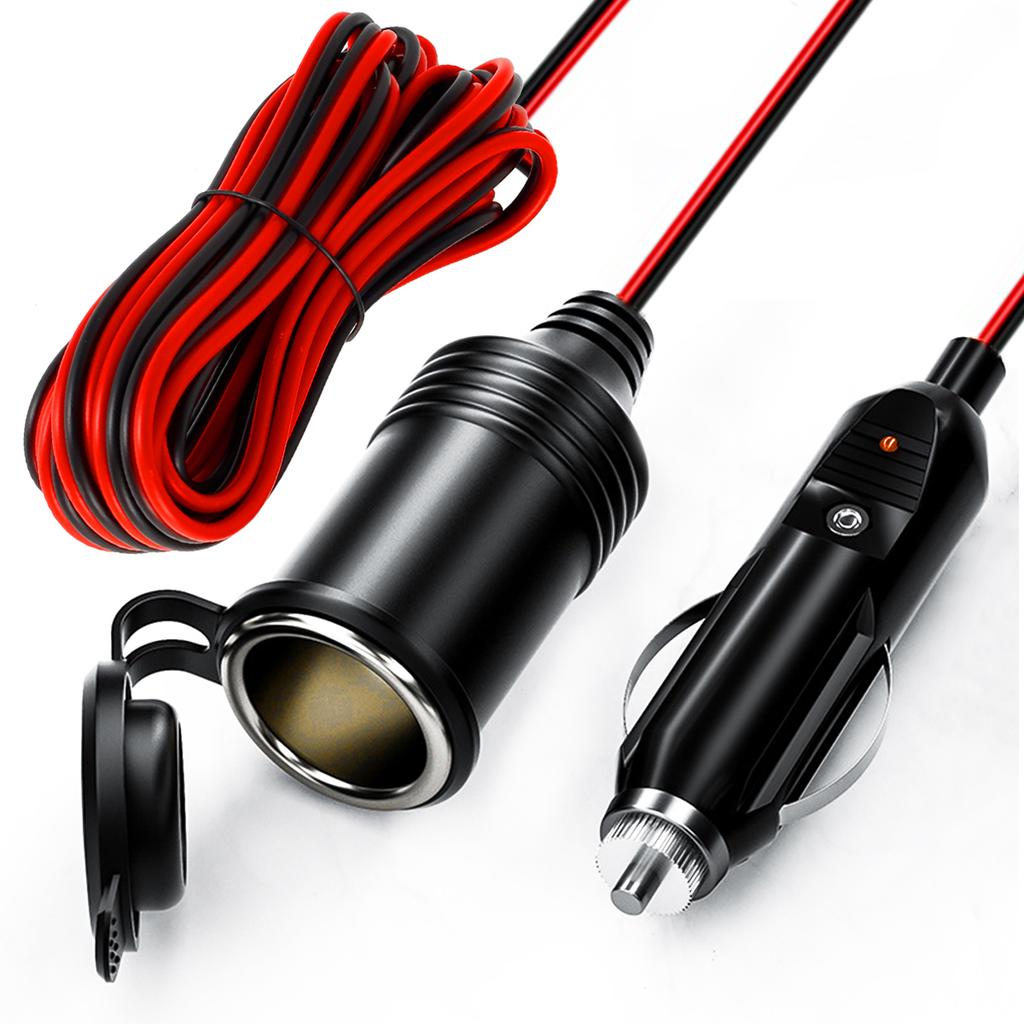 3.6/4M Car Cigarette Lighter Extension Cable 12V-24V Car Charger Cigarette Lighter Socket Adapter with Dust Cover for SUV Truck