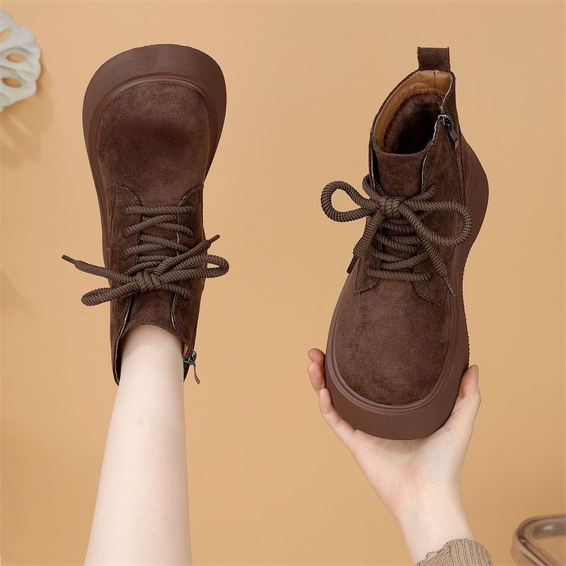 Ankle Boots Women Flats Platform Suede Shoes Casual New 2025 Winter Woman Sneakers Trend Lace Up Sport Shoes Brand Botas Mujer