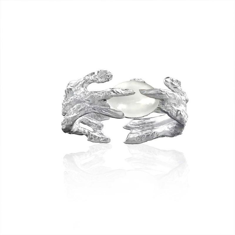 Unique 925 Sterling Silver Fashion Ring With Geometric White Agate For Modern Women