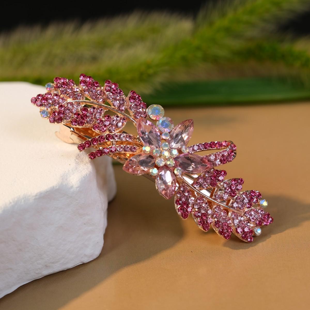 

Korean Crystal Rhinestone Hair Clip: Large, Elegant, Horizontal Ponytail Headdress for Adults