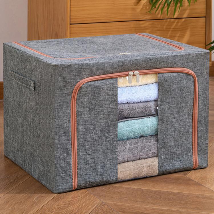 66L 50x40x33cm Fabric Steel Frame Quilt Clothing Storage Box Cotton Linen Storage Bag with Window 66L 50x40x33cm темно серый