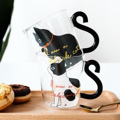 250ML Nette Katze Glas Saft Kaffee Tasse Milch Tee Kaffee Glas Becher Katze Schwanz Griff Katze Tasse Geschenke