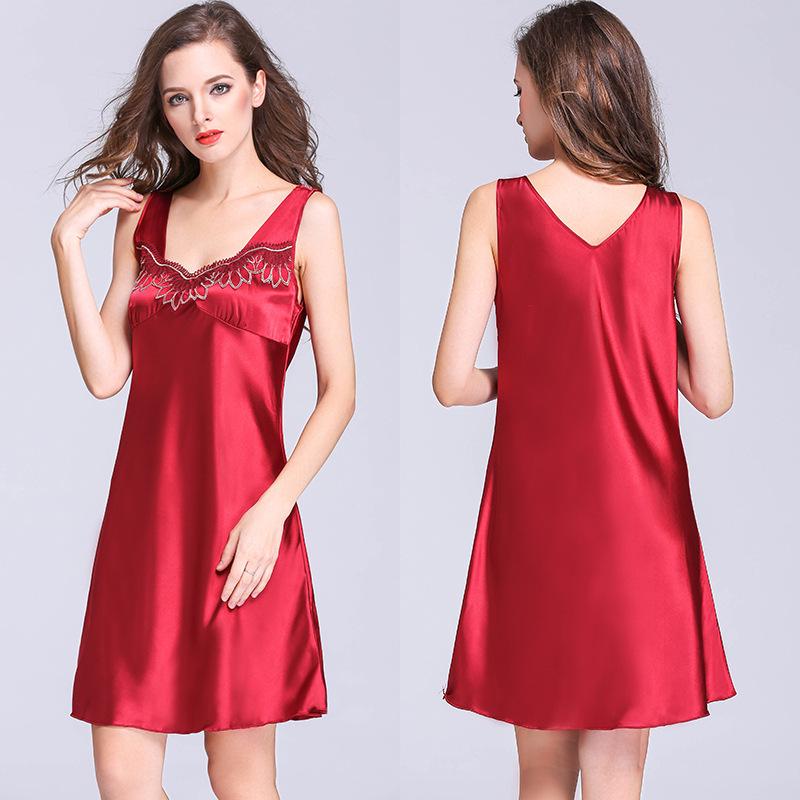 Ice Silk Lace Sleeveless Nightgown for Women - Sexy, Loose, Plus Size Pajamas