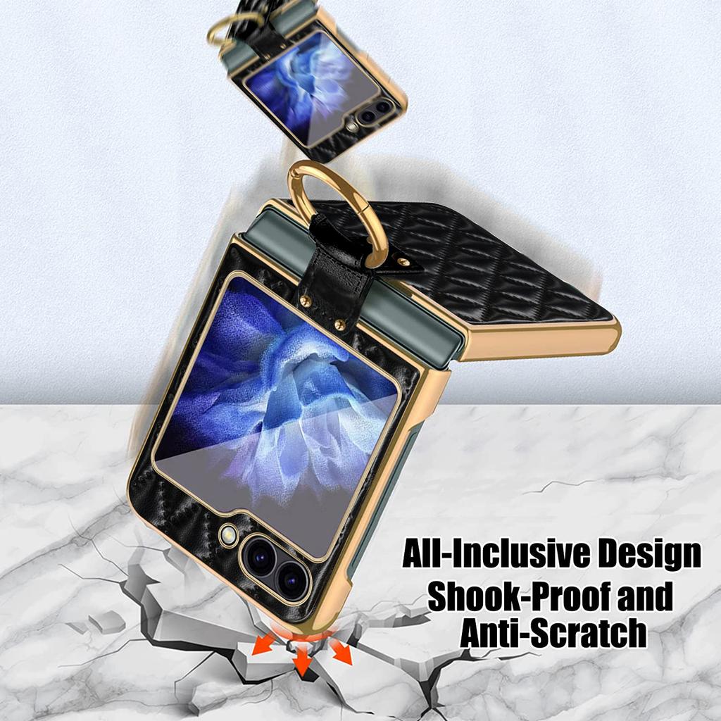 For Samsung Galaxy Z Flip7 FE 5G/Z Flip6 5G Case Rhombus Grid Phone Cover with Tempered Glass Film