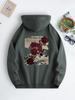 Men's Casual Rose Floral Print Hoodie, Comfortable Drawstring Hoodie, Everyday Comfortable Hoodie, Suitable for Autumn and Winter