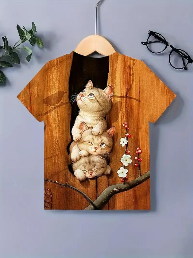Kids Clothes Girls Boys Casual Tops Colorful Animal Cat 3D Printing Child T-Shirt Summer Children Fashion Short Sleeve Clothing