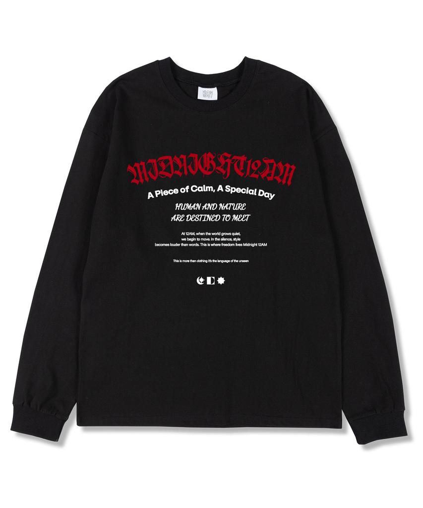 MIDNIGHT12AM Piece Clam Oversized Long Sleeve T-Shirt Black (Ribbed Cuffs Selectable)