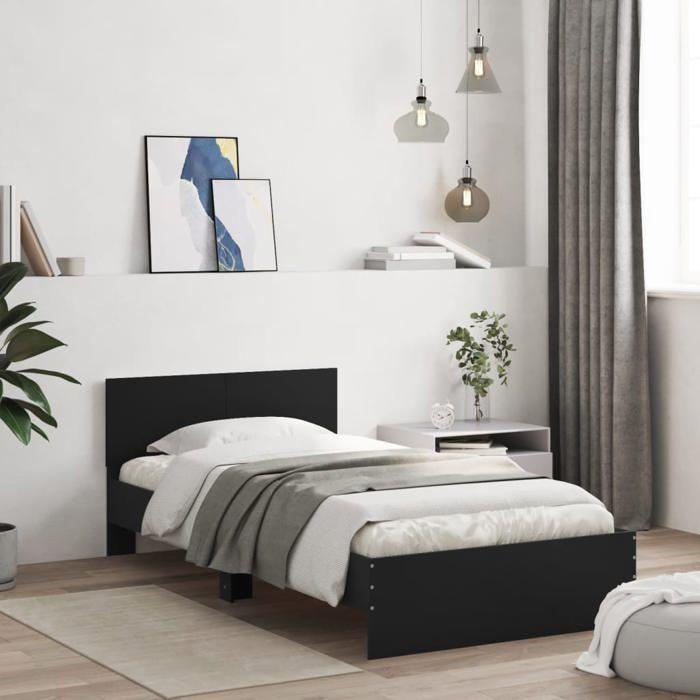 VidaXL Bed Frames and Headboard Black 100x200 Cm Engineered Wood 838618