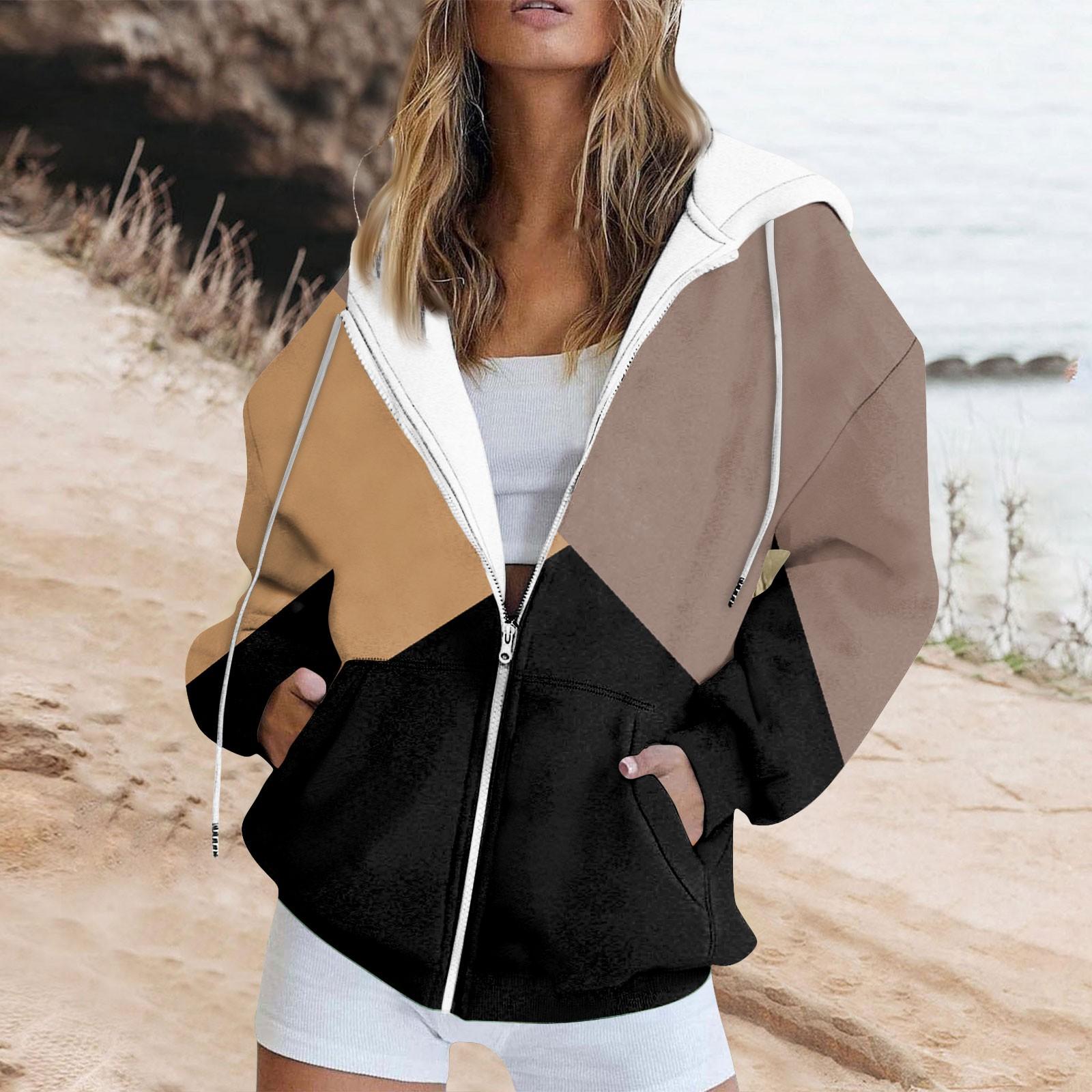 

Жіноча толстовка з геометричним клаптевим принтом і довгим рукавом, кишенею і капюшоном на блискавці L чорний