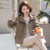 Women's Casual Windproof Windbreaker Jacket - Solid Color, Zipper Cardigan for Middle-Aged & Elderly