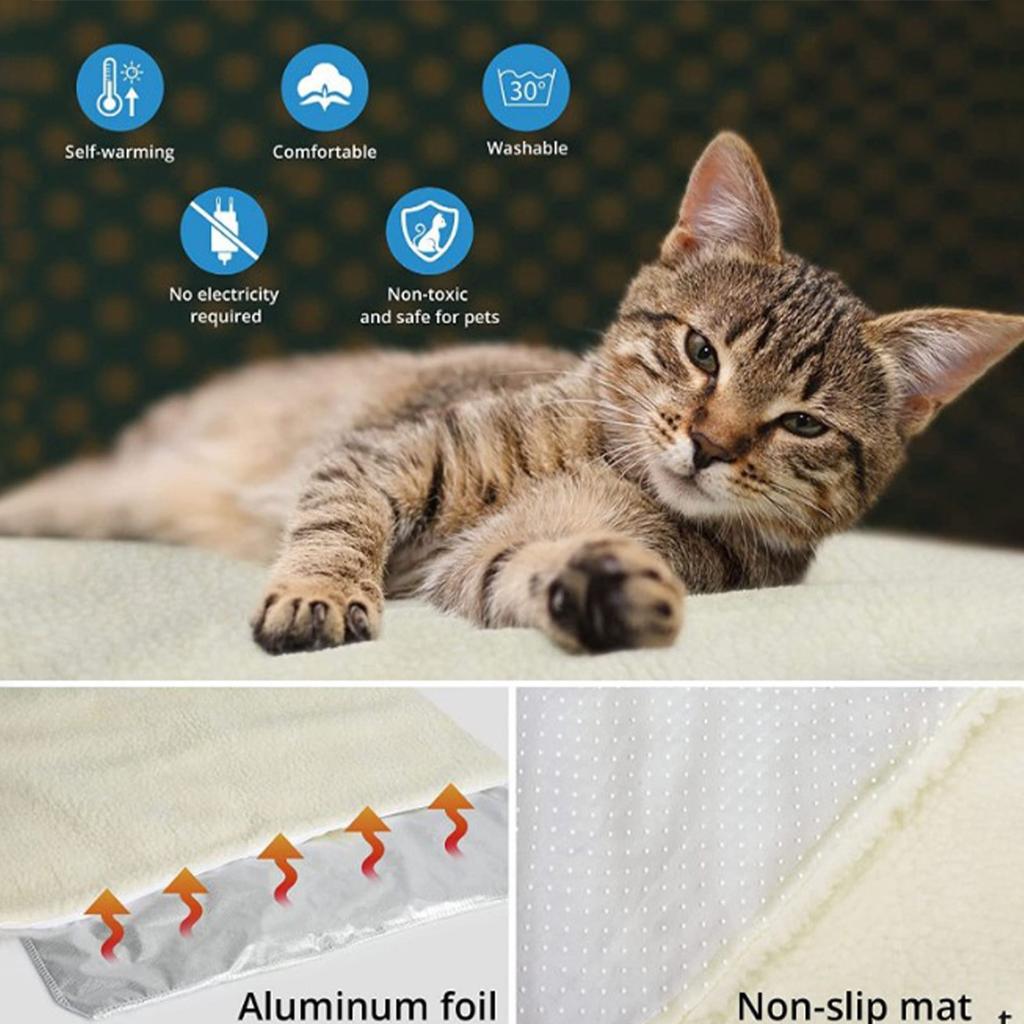 Self-heating pet pad, cat and dog bed mat, warm and removable for washing, beige color
