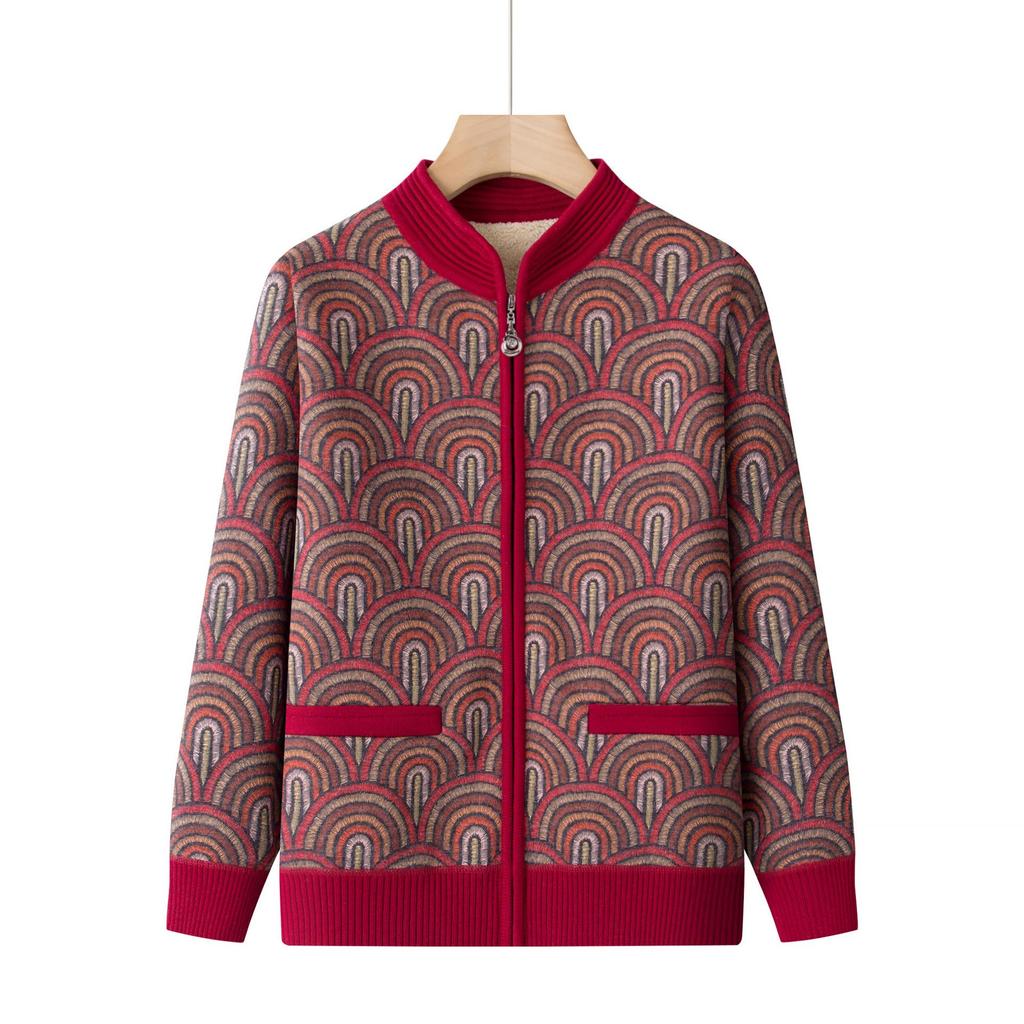 Grandma's Plus Velvet Knitted Sweater & Lamb's Wool Coat for Autumn/Winter