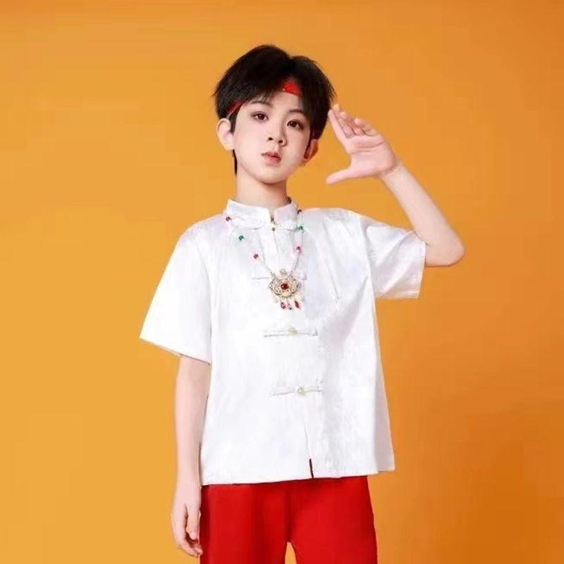 

1 июня Детский сценический деловой костюм для выступления Выпускной костюм для учеников начальной школы Костюм для конкурса чтецов в детском саду Костюм для хора в китайском стиле Jacquard short sleeve [Tops]] XL Adult