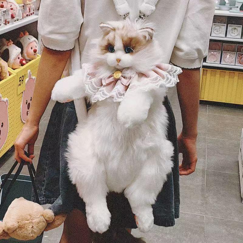 Cute Simulated Cat Designer Backpack Women Kawaii Soft Plush Trendy Backpack Purse For Woman School Bag Gift For Girls