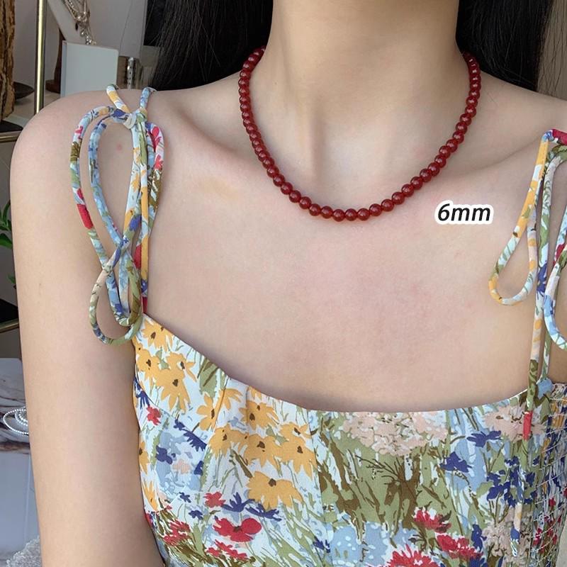 S925 Sterlingsilber Roter Achat Damen Halskette - Chinesisches Neujahr & Weihnachten Perlen Pulloverkette