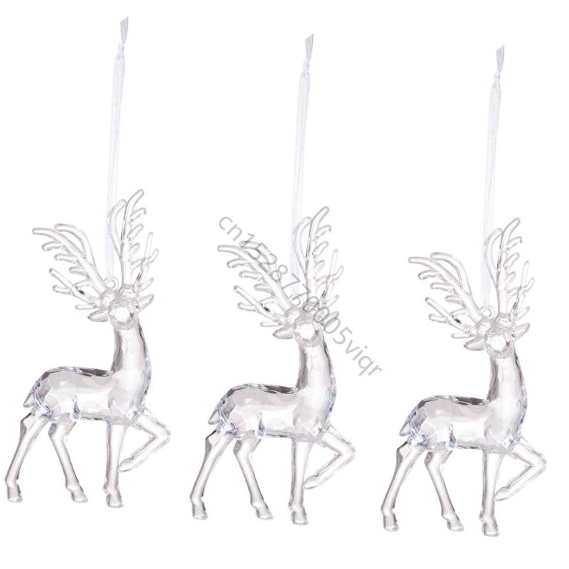 Set of 3 Crystal Elk Ornament Clear Acrylic Christmas Tree Decoration For Festival Home Decors And Seasonal Accessories AXYD