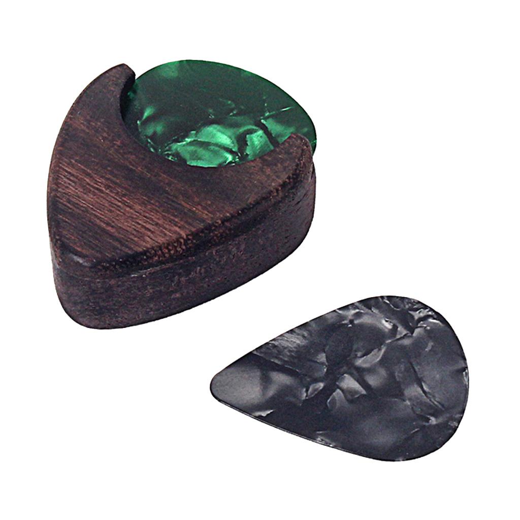 Rosewood Adhesive Pick Case Box Organizer Pickholder With 2Pcs Picks Plectrums For Guitars Bass Ukulele Banjo Mandolin