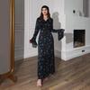 Elegante Vestito Autunno 2025 con Stampa Retro, Maniche Arricciate e Design che Segna la Vita - Stile Europeo e Americano