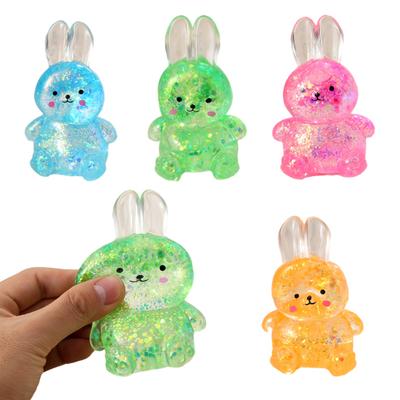 1/4 Pièces Bunny Transparent à Paillettes Jouet à Presser Rebond Lent Soulagement du Stress Lapin Dessiné Sensoriel