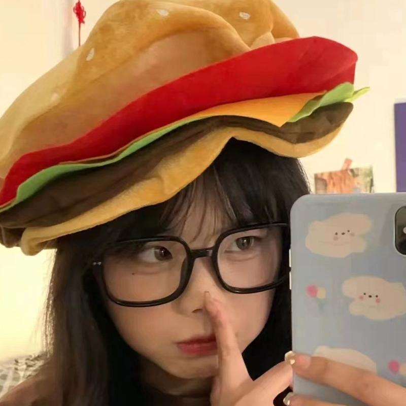 Unique Headgear Cartoon Unique Cheeseburgers Shaped Headgear Fast Food Hamburger Caps Photo Prop for Carnivals Cosplay