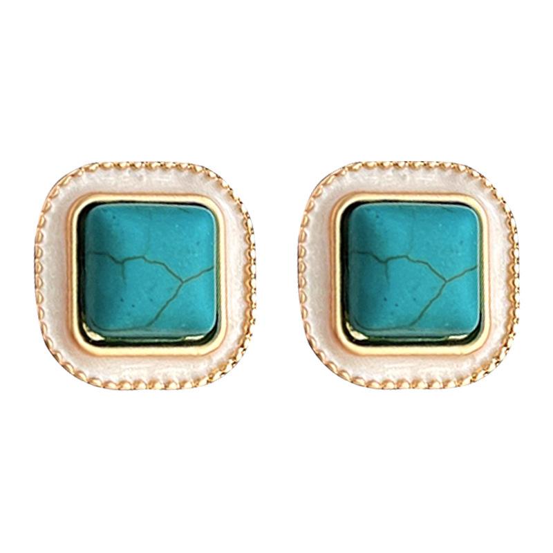 Retro Handmade Synthetic Turquoise Earrings & Bracelet Set for Women