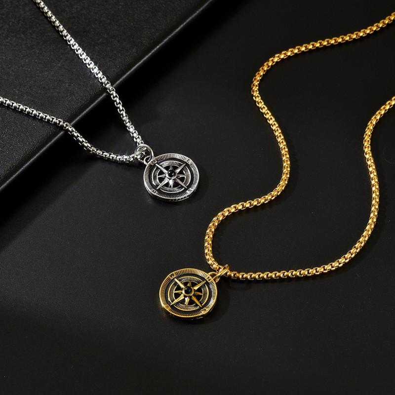Unique Compass Necklace Men's Trendy Personality Punk Style Long Sweater Chain Fashionable Versatile Disc Pendant