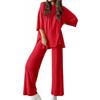 Women's 2 Piece Outfit Oversized Half Sleeve Top Wide Leg Pants Set Casual Loungewear
