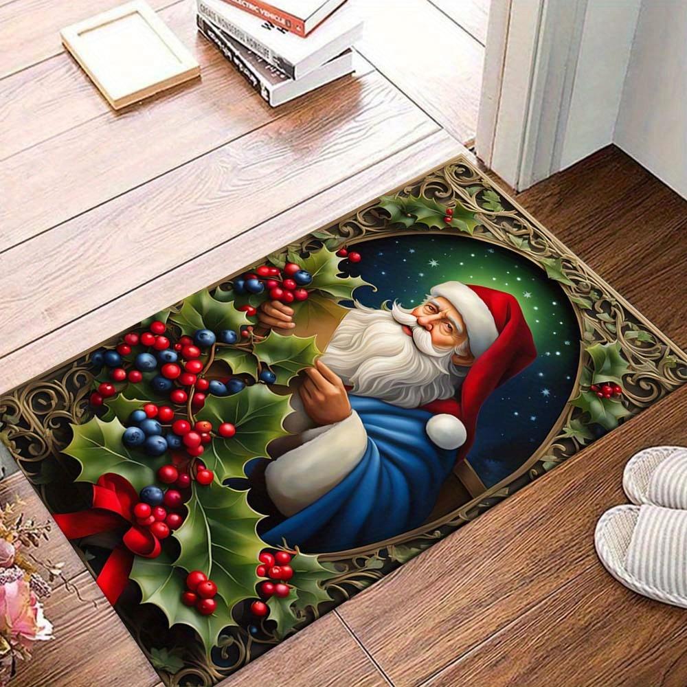 

1pc Santa Claus and Holly Berries Area Rug, Slip-Resistant, Easy-Clean, Stain-Resistant, Perfect for Cozy Living Rooms, Bedrooms, Kitchens, 60cm by 90cm