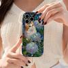 Orange Cat Blue Hydrangea Wavy Edge Phone Case For iPhone 16 15 14 Pro Max 13 12 11 Mini XR XS SE 2020 7 8 Plus Air Cover