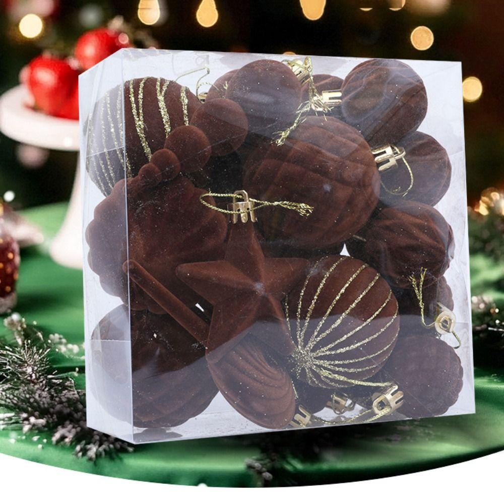24PCS Flocking Christmas Balls Pendant Plastics Xmas Tree Hanging Christmas Home Decoration