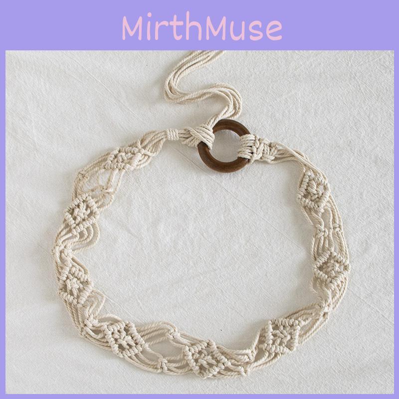 Bohemian Cotton Hemp Beaded Waist Belt Handmade Tie Closure For Casual Summer Festival Wear