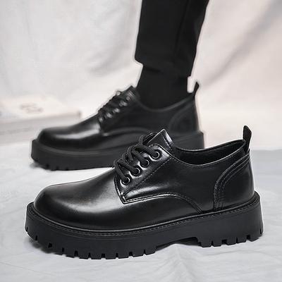 Leather Shoes Men's Casual Business British Platform Shoes Men's Black Wedding Groom Heightened Low-top Martin Boots