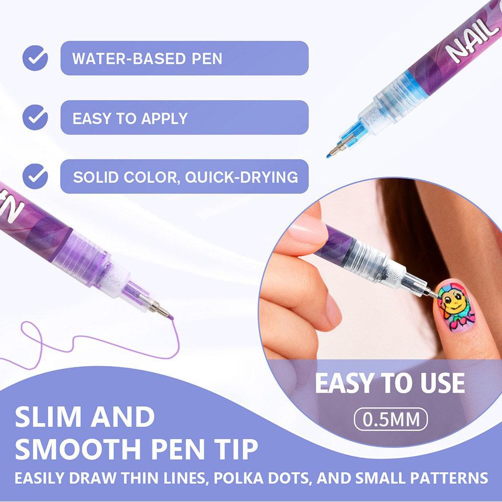 Zestaw 12 Kolorowych Pisaków do Zdobienia Paznokci Do Samodzielnego Projektowania Manicure